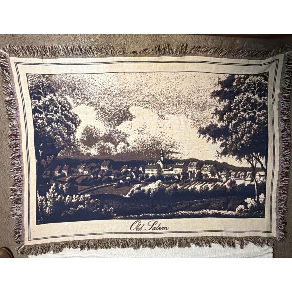 Old Salem Throw Blanket Vintage Bob Timberlake Tapestry Made in USA 100% Cotton